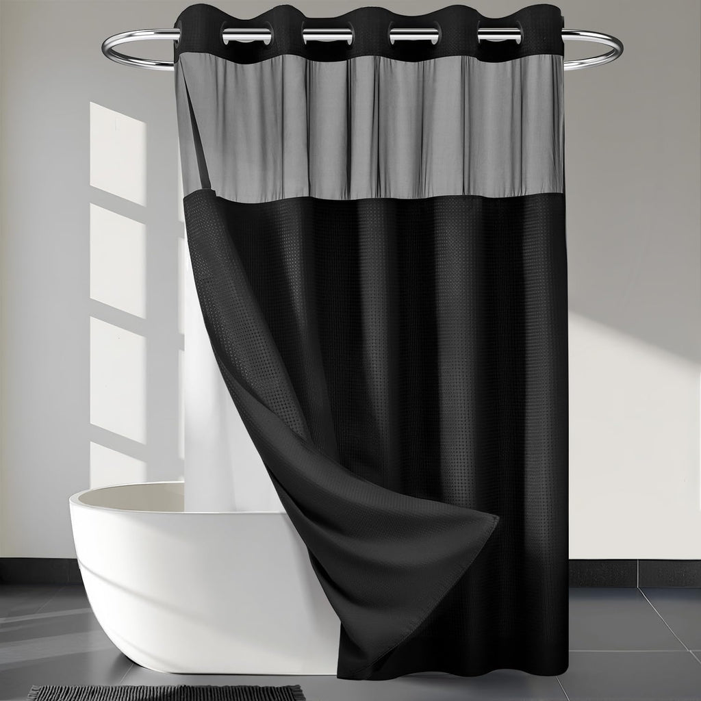 River Dream Heavyweight Waffle No Hook Shower Curtain with Liner,Gray,71x74