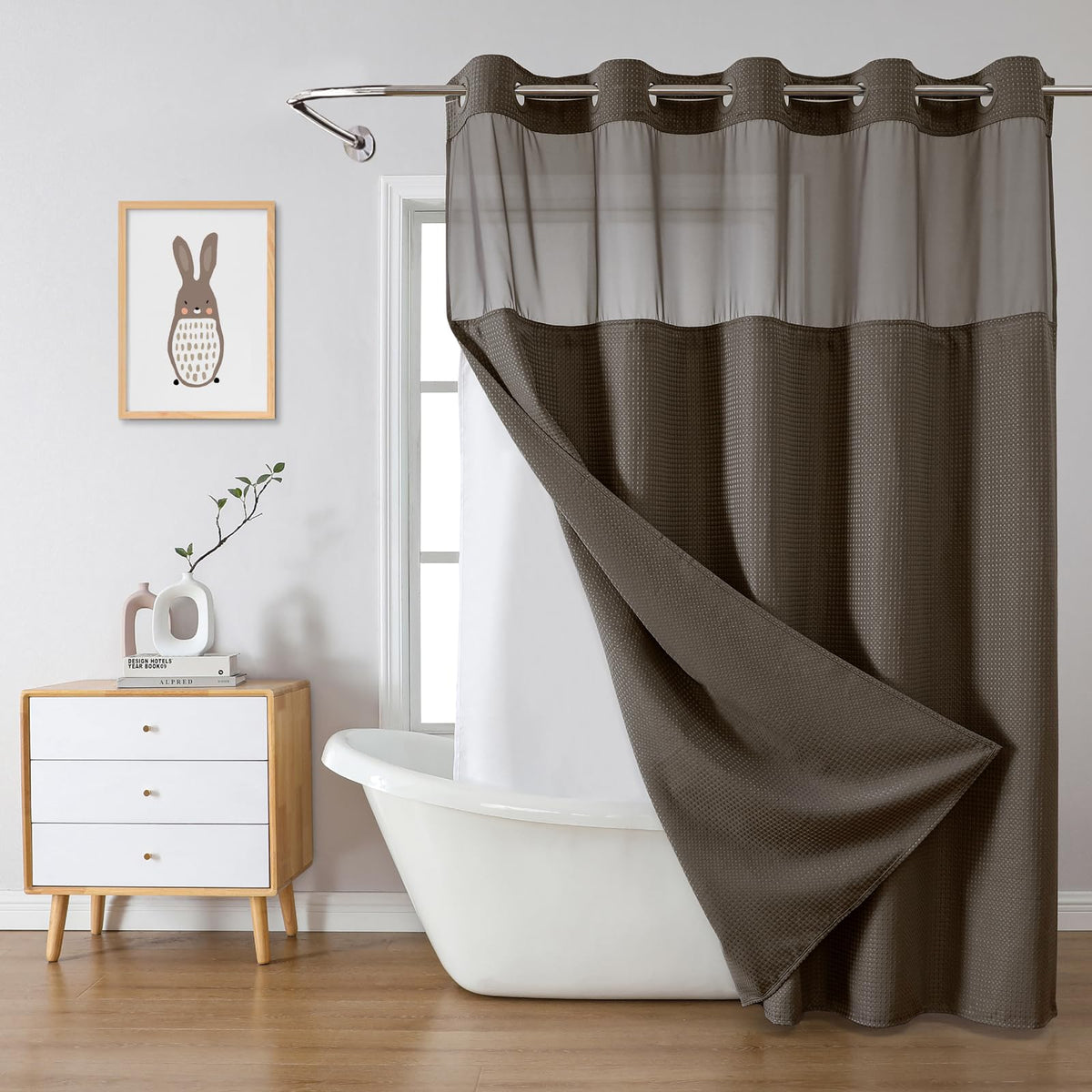 eachope No Hook Waffle Shower Curtain with Snap-in Liner, 71x74 Inch, White