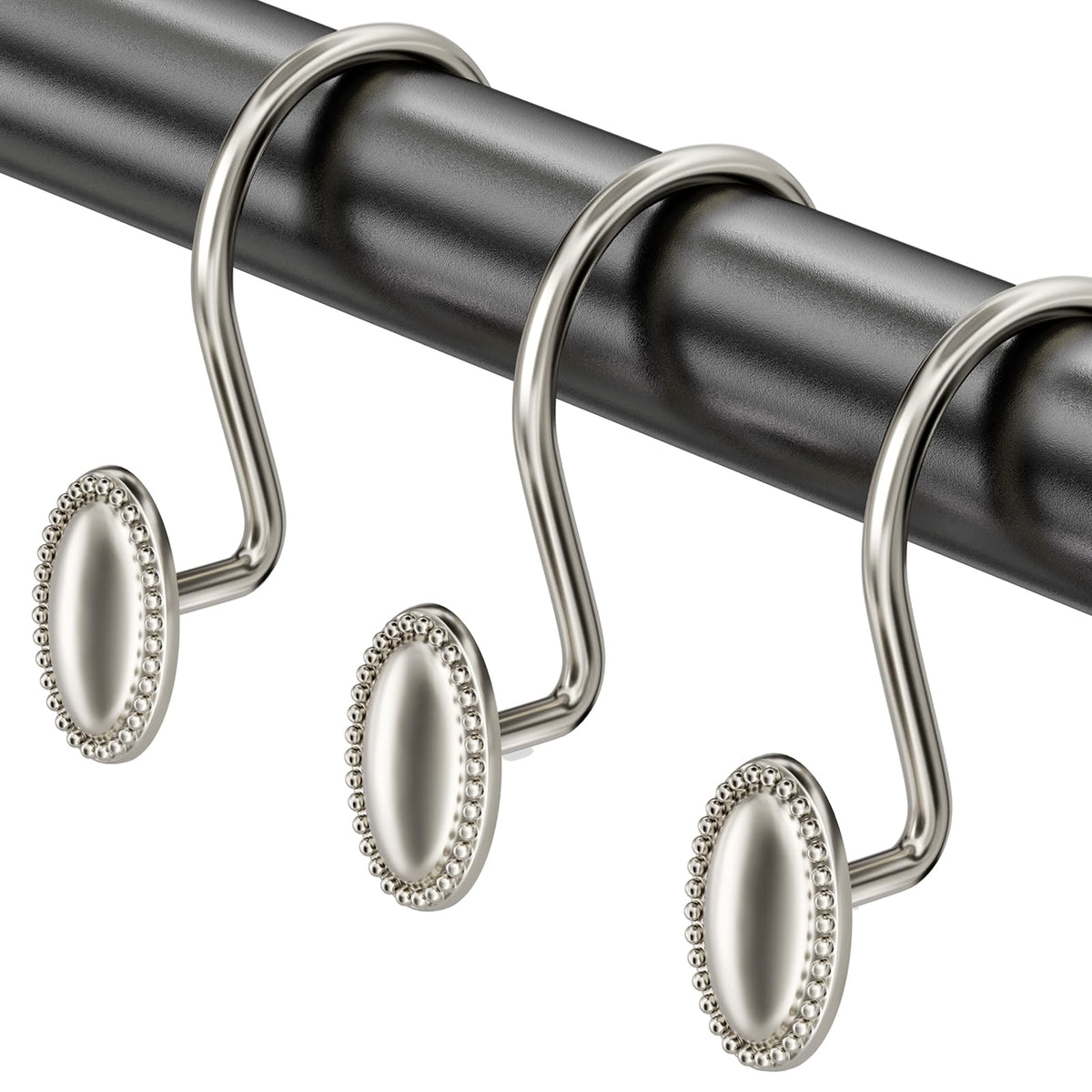 AmazerBath Black Shower Curtain Hooks, 12PCS Rust Proof Shower Curtain Rings, Decorative Modern Shower Curtain Hangers, Elliptical Heavy Duty Design Convenient for Bathroom Kitchen Wardrobe