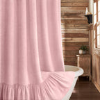 Farmhouse Shower Curtain Ruffle Linen Cream-Green Stripe 72"W x 72"L