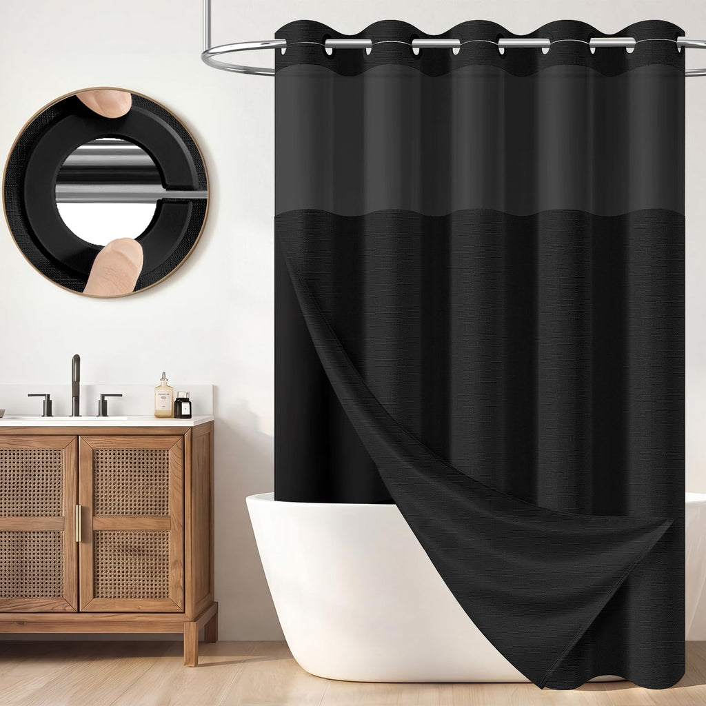 BTTN Cream Ringless Linen Textured Shower Curtain with Snap in Liner, 72x75