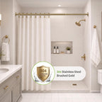 One-Piece Tension Curtain Rod 54-90 inch Brushed Gold Shower Curtain