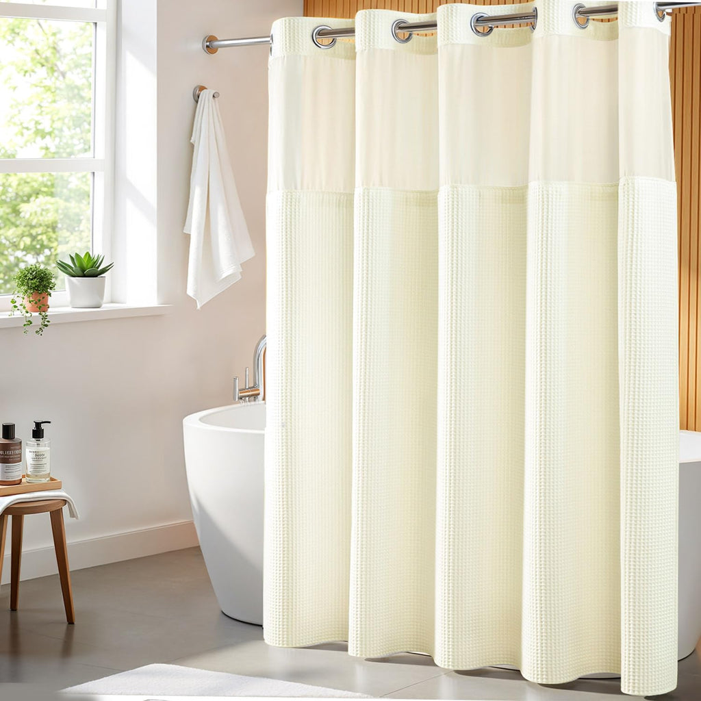 River Dream Cotton Blend Fabric Shower Curtain Set with Liner, White, 54x80