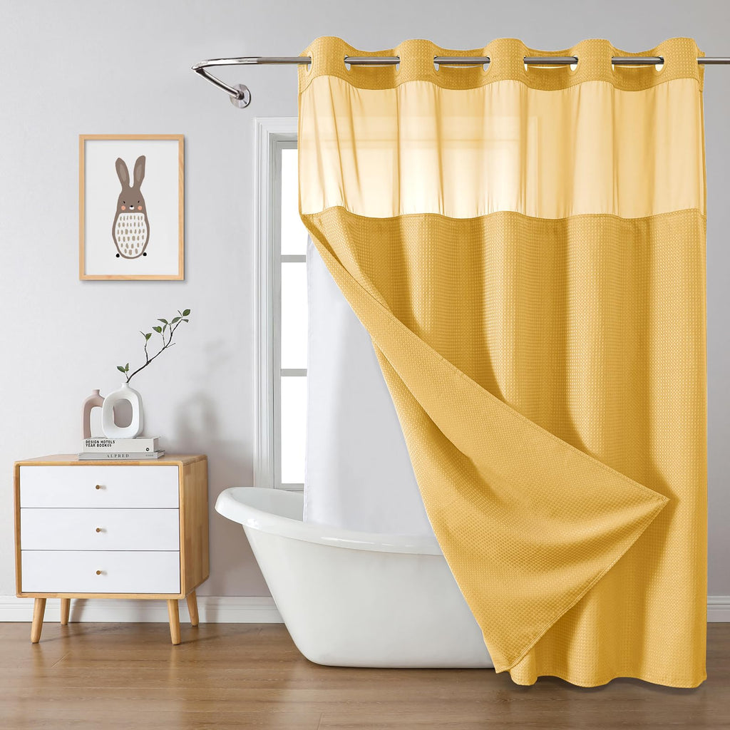 eachope No Hook Waffle Shower Curtain with Snap-in Liner, 71x74 Inch, White