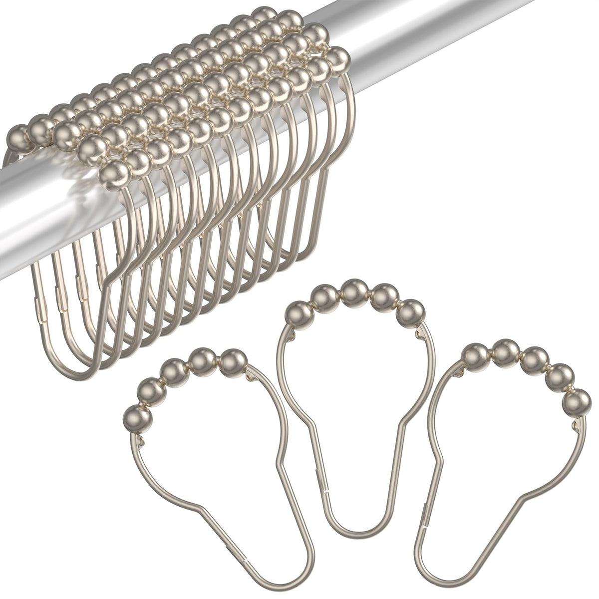 Amazer Shower Curtain Hooks, Decorative Shower Curtain Hooks Rust-Resistant Stainless Steel Shower Curtain Hooks for Bathroom Shower Rod-Set of 12, Polished White