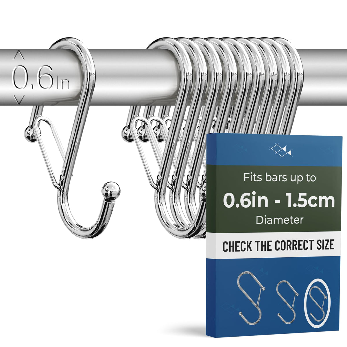 12 Metal Shower Curtain Hooks, Rust-Proof Decorative C-Shaped Curtain Hooks for Bathroom, Chrome Shower Curtain Rings, Fits Rods Up to 1 Inch (C, Silver)