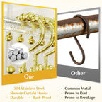 12 Pcs Gold Shower Curtain Hooks, 304 Stainless Steel Shower Curtain Hooks