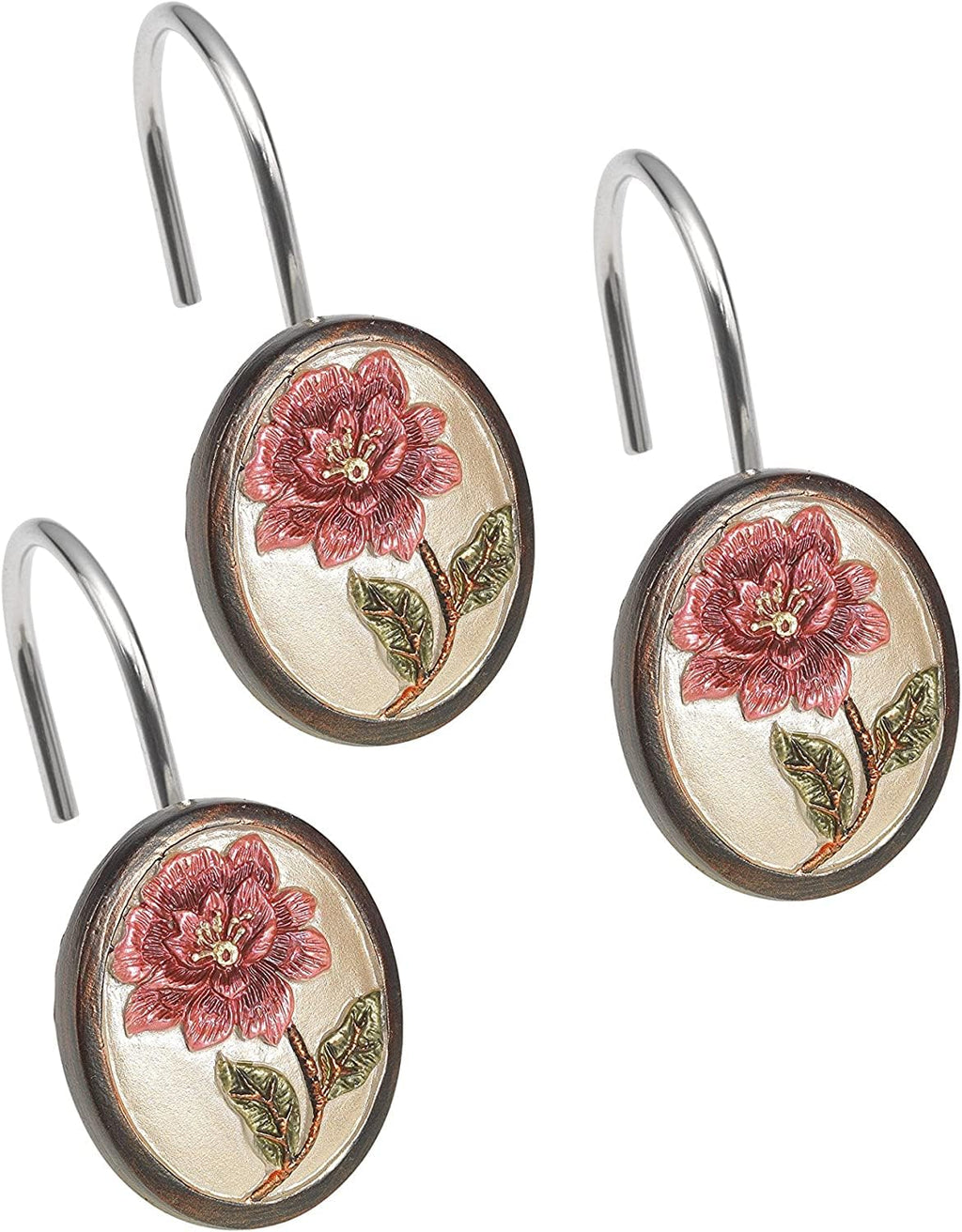Zahari Home Rose Vine Shower Hooks Set - Curtain Rings with Unique Design - 12 Resin Hooks for Customizing Your Shower Space