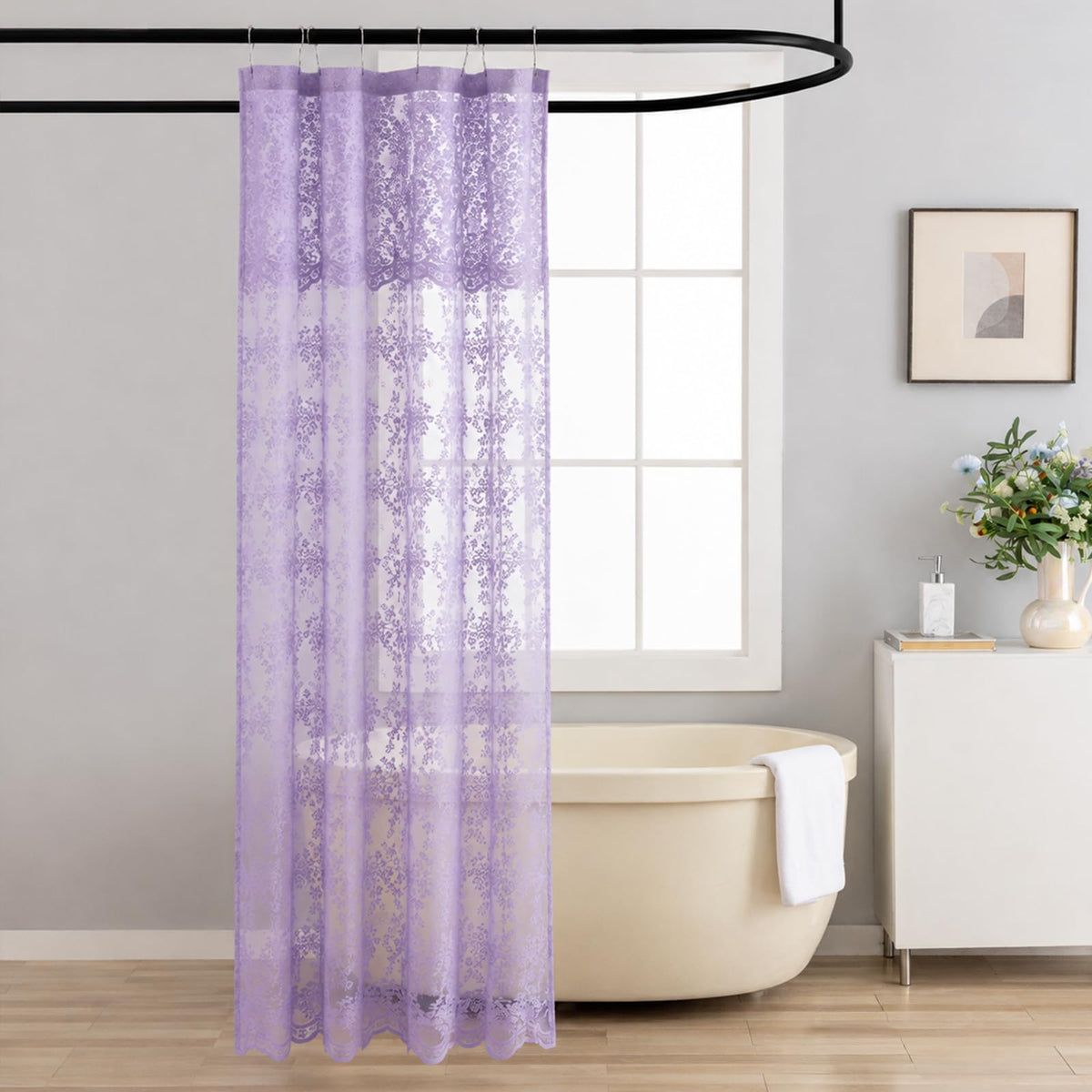 TUDECO Lace Brown Shower Curtain with Attached Valance, 72 x 72 Inch