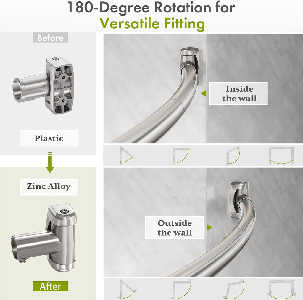AmazerBath 20-84 Inches Arched Curved Shower Curtain Rod, Heavy Duty Shower Rod Rust Proof Bathroom Curtain Rod, Adjustable Telescoping Design Easy Segmented Installation, Need to Drill, Nickel