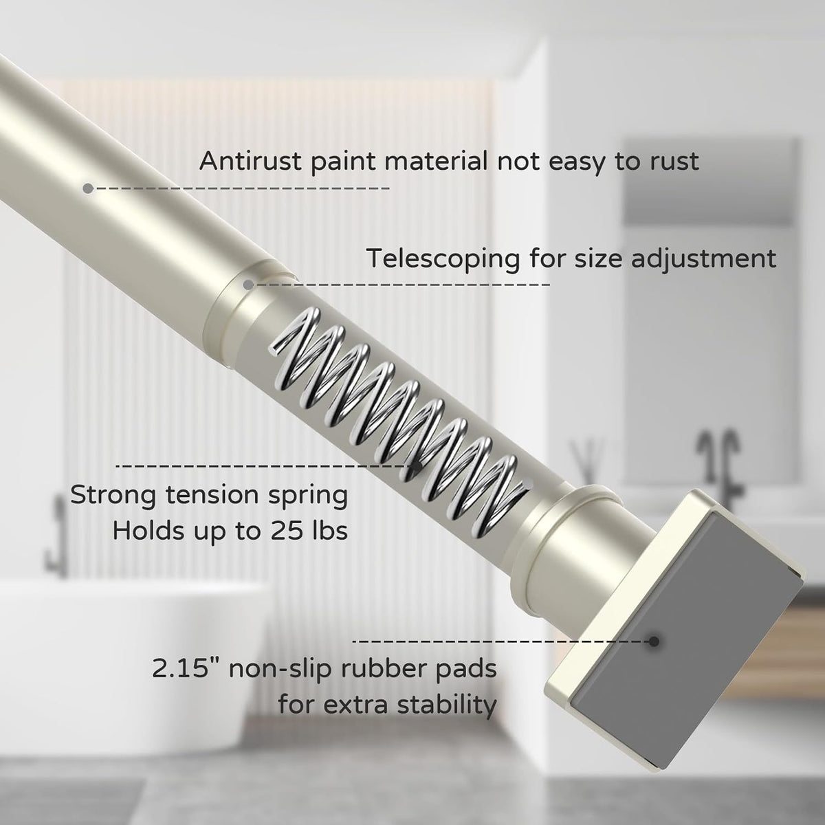 UIOSANRT Brushed Nickel Shower Curtain Rod 31-79 Inches Non-Slip Shower Rod Tension Mounted No Drill Tension Shower Curtain Rods Spring Tension Rod for Windows Bathroom