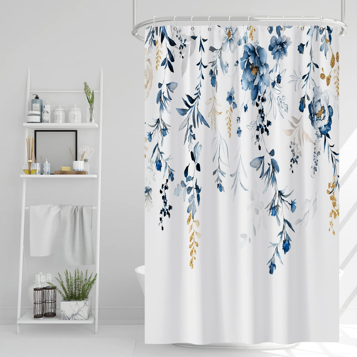 AWERT Blue Marble Shower Curtain - Waterproof for Bathroom Decor, Printed Washable With Hooks, 72x72 Inch