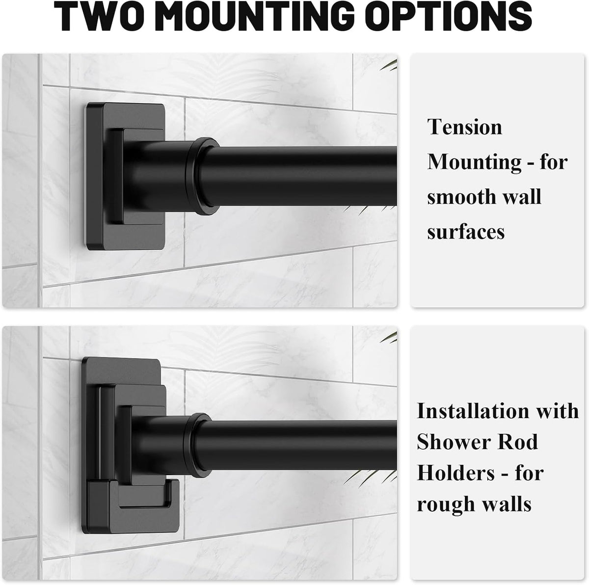 UIOSANRT Matte Black Shower Curtain Rod 31-79 inches with Holders, Stainless Steel Shower Rod & Tension Rod, Adjustable Tension Shower Curtain Rod for Bathroom, Windows, Closet