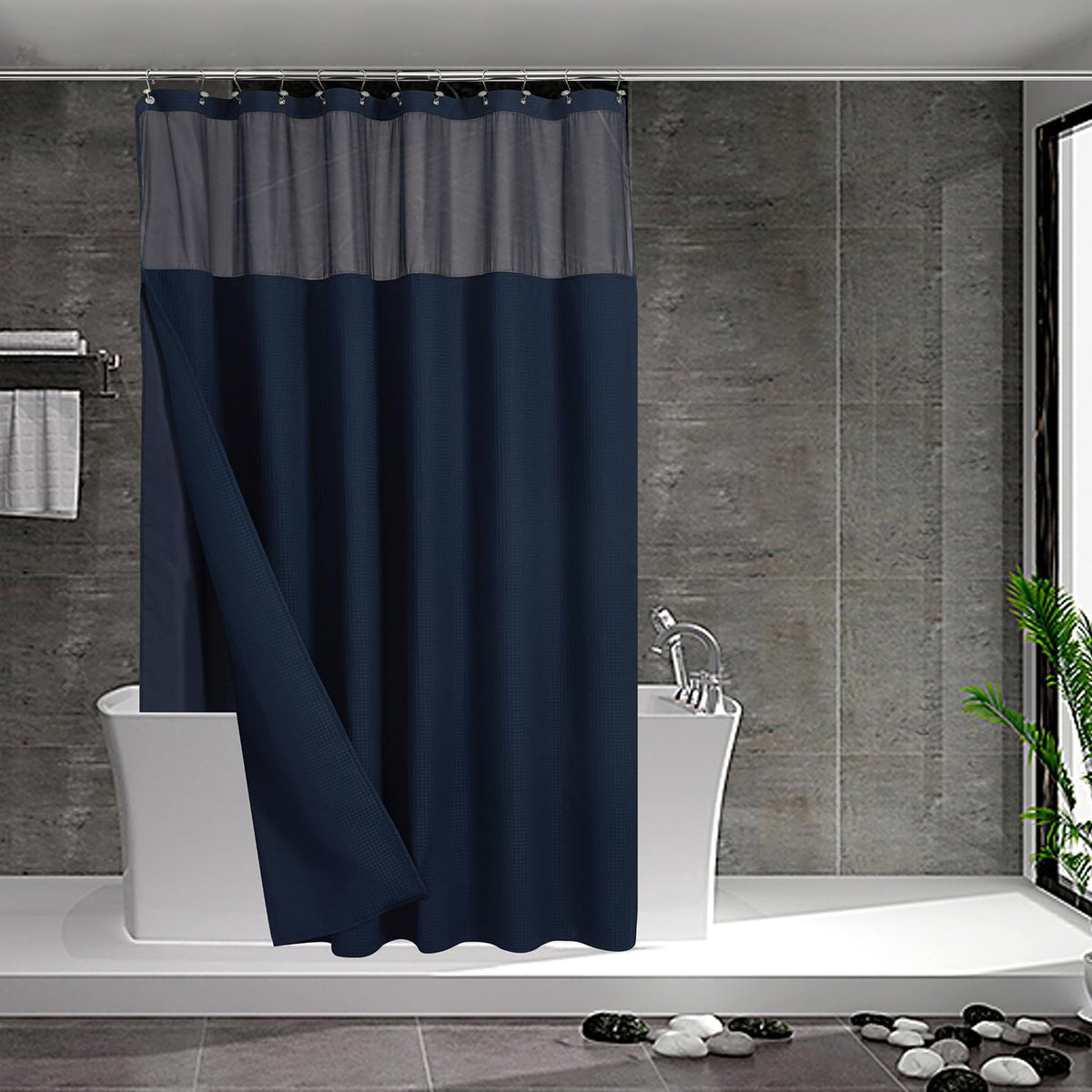 N&Y HOME Stall Waffle Weave Shower Curtain with Snap-in Liner White 36x72