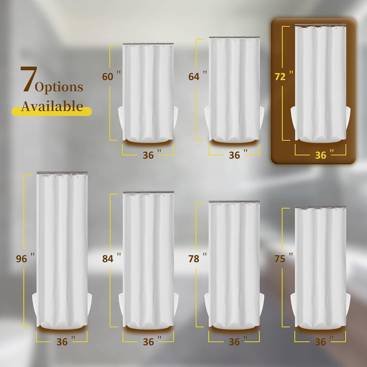 Barossa Design Narrow Stall Shower Curtain Waffle Weave 36x72, White