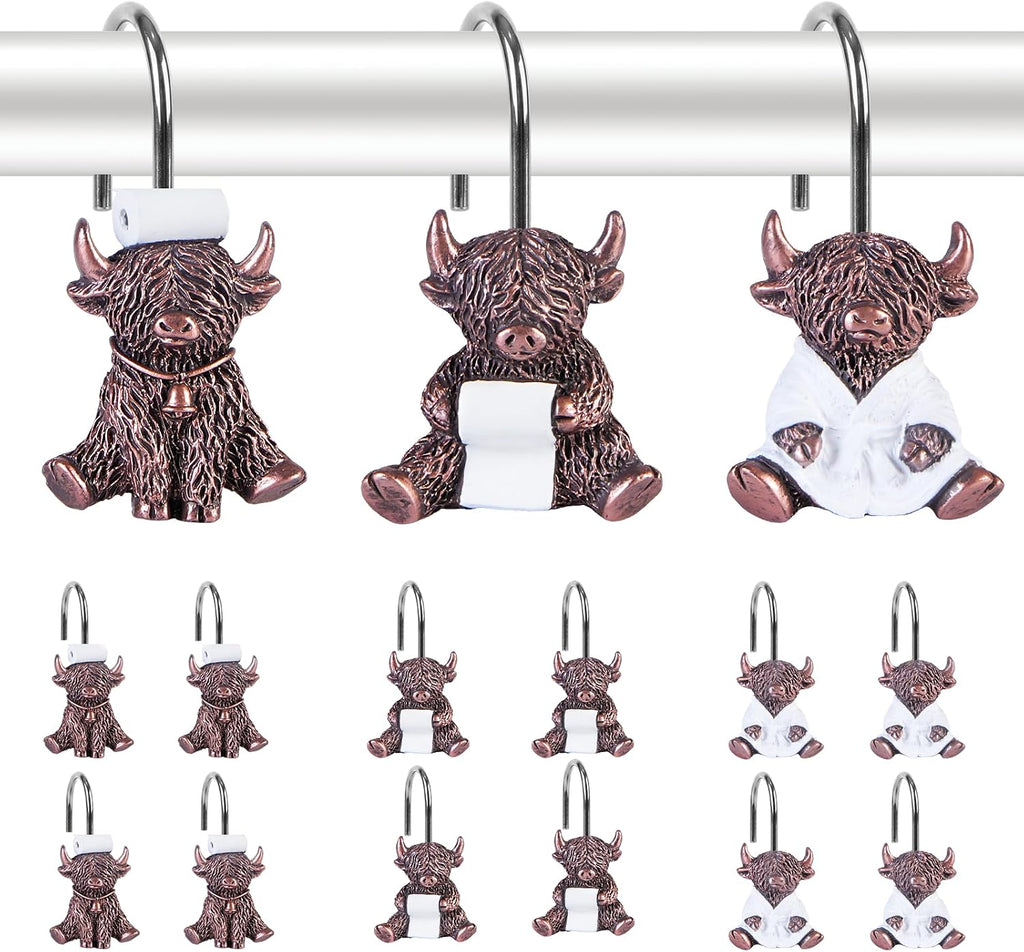 Highland Cow Shower Curtain Hooks Set of 12 for Farmhouse Bath