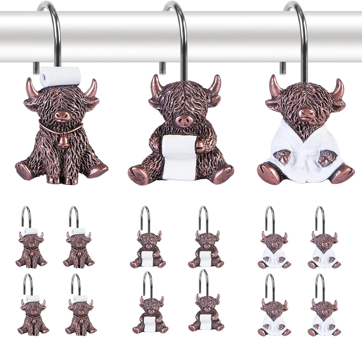 Highland Cow Shower Curtain Hooks Set of 12 for Farmhouse Bath
