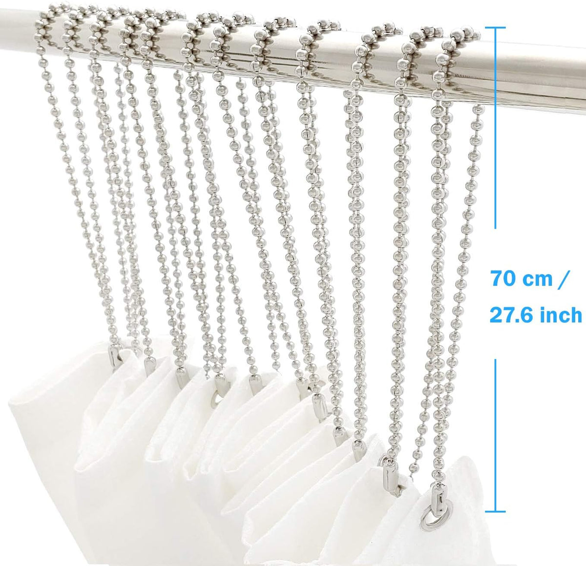 Shower Curtain Hooks Long Size 27inch/70cm, Shower Curtain Rings 12pcs, spa-Quality Look, Stainless Steel