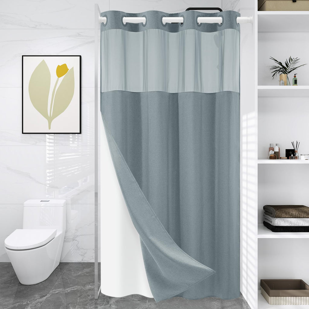 WONICY Hook-Free Shower Curtain with Snap-in Liner, Cream, 71 x 74