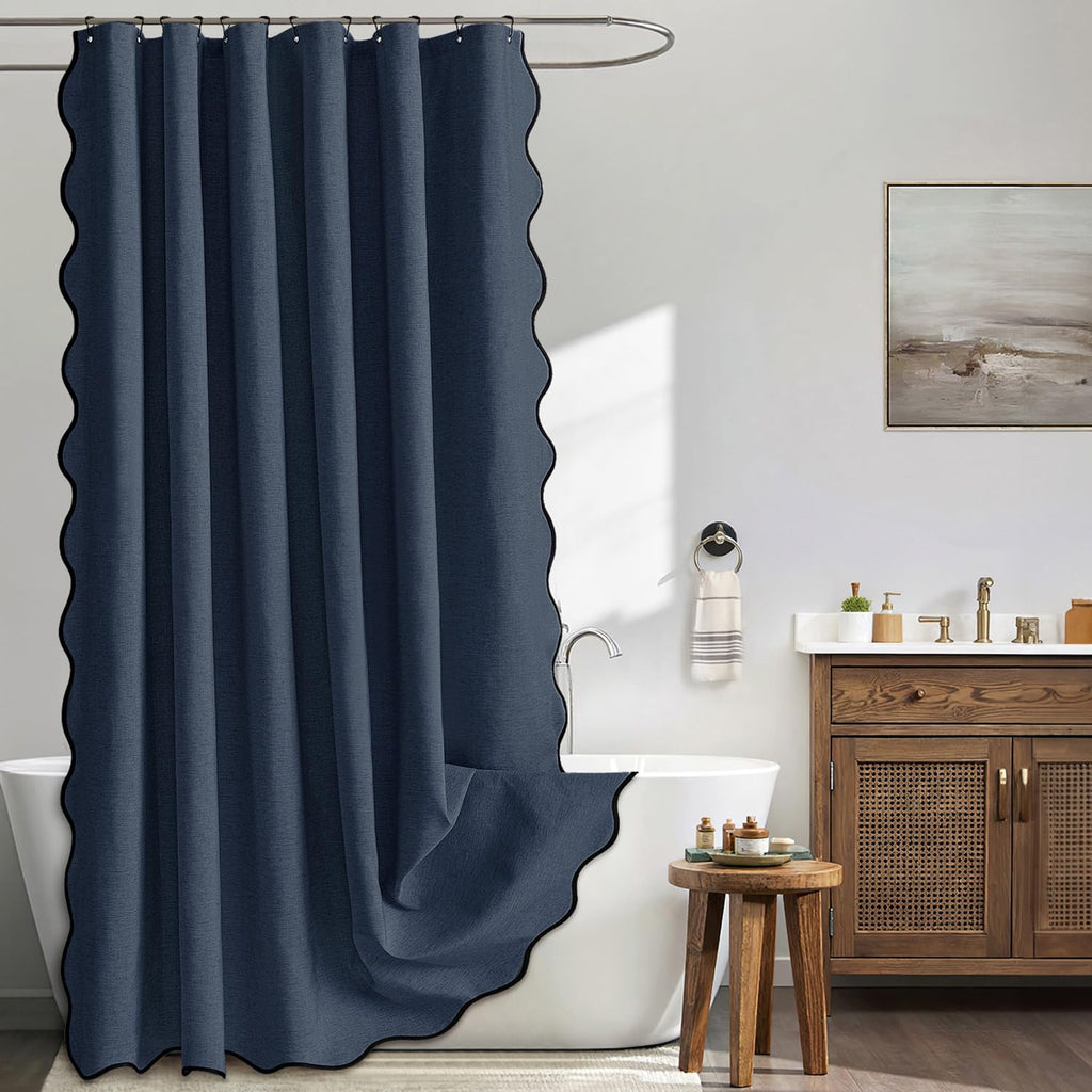 MIULEE 72"x84" Extra Long Scalloped Linen Shower Curtain Cream Beige