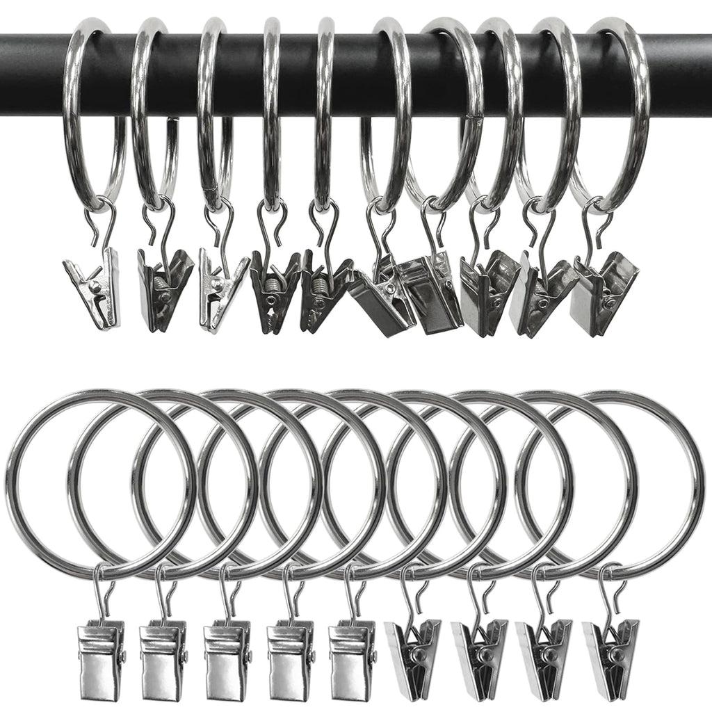 40 Pack Curtain Rings with Clips, Drapery Clips with Rings, Drapes Rings 1.26 in Interior Diameter, Fits up to 1 in Curtain Rod, Black