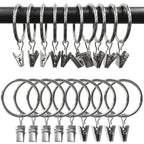 40 Pack Curtain Rings with Clips, Drapery Clips with Rings, Drapes Rings 1.26 in Interior Diameter, Fits up to 1 in Curtain Rod, Black