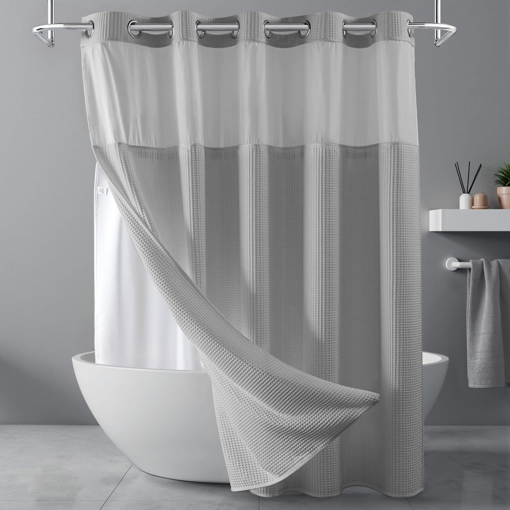 River Dream Cotton Blend Fabric Shower Curtain Set with Liner, White, 54x80