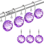 12PCS Shower Curtain Hooks Rings for Bathroom, Stainless Steel Metal Crystal Rhinestones Bling Rust Proof Shower Curtain Rings Hangers for Shower Curtain Decorative, Round Heavy Duty Hooks (Clear)