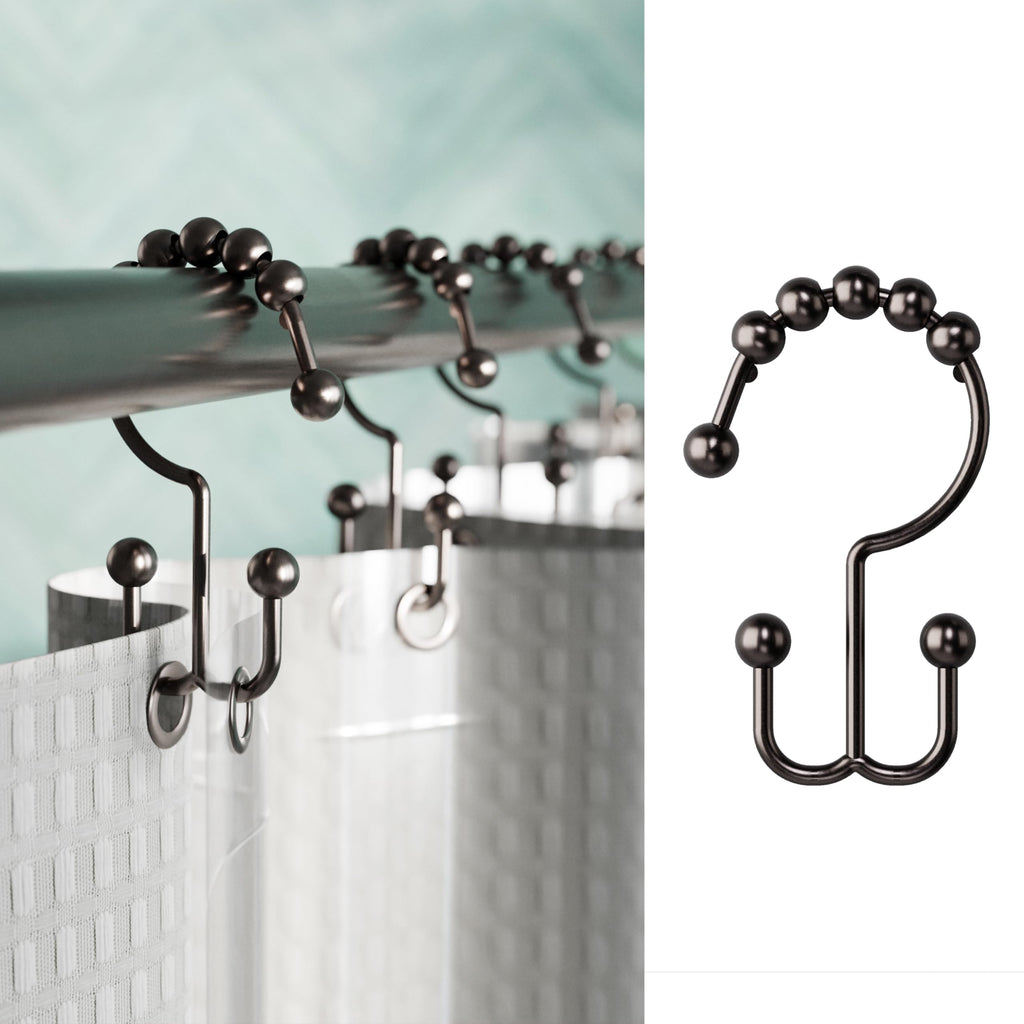 Zenna Home Shower Curtain Hooks, Chrome, Set of 12 – Premium Shower Curtain and Liner Rings with Double Roller Glide and Double-Sided Design – Rust Resistant