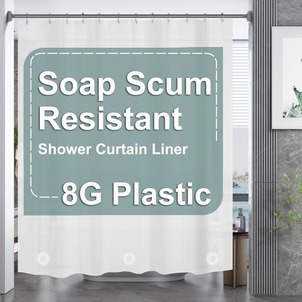 AmazerBath Black Shower Curtain Liner Plastic, Thick PEVA Shower Curtain Black, Dark Shower Liner Heavy Duty 8G, Black Bathroom Curtain Waterproof with 3 Weighted Stones and 12 Grommets, 72x72 Inches