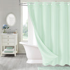 No Hook Weave Fabric Shower Curtain with Snap-in Liner White,72x74