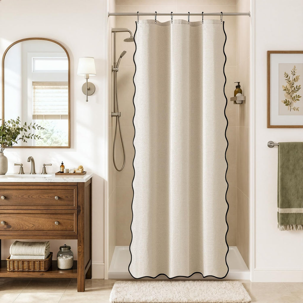 MIULEE 72"x84" Extra Long Scalloped Linen Shower Curtain Cream Beige