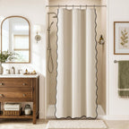 MIULEE 72"x84" Extra Long Scalloped Linen Shower Curtain Cream Beige