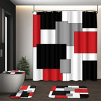 Bathroom Sets with Shower Curtain and Rugs, Set of 4, Checkered