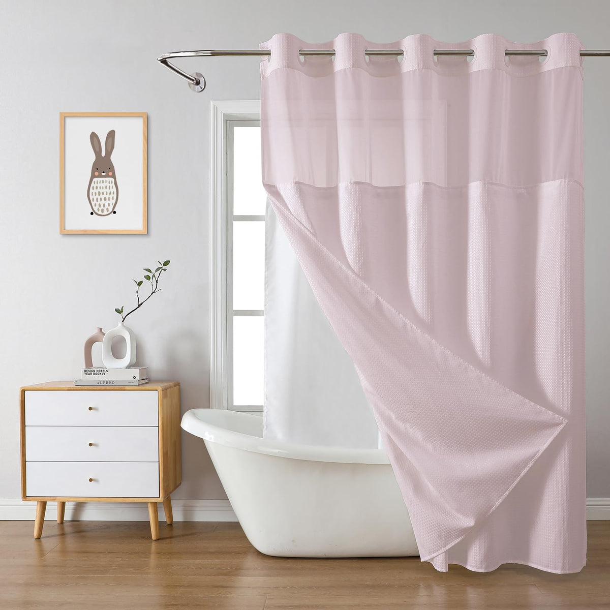 eachope No Hook Waffle Shower Curtain with Snap-in Liner, 71x74 Inch, White