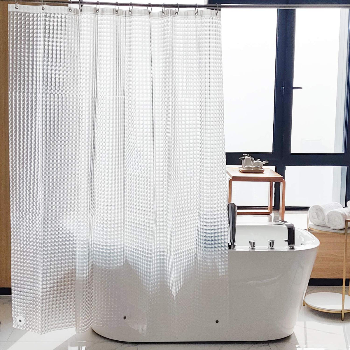 NTBAY EVA Shower Curtain Liner, 72 x 72, 6 Gauge, Clear Water Cube