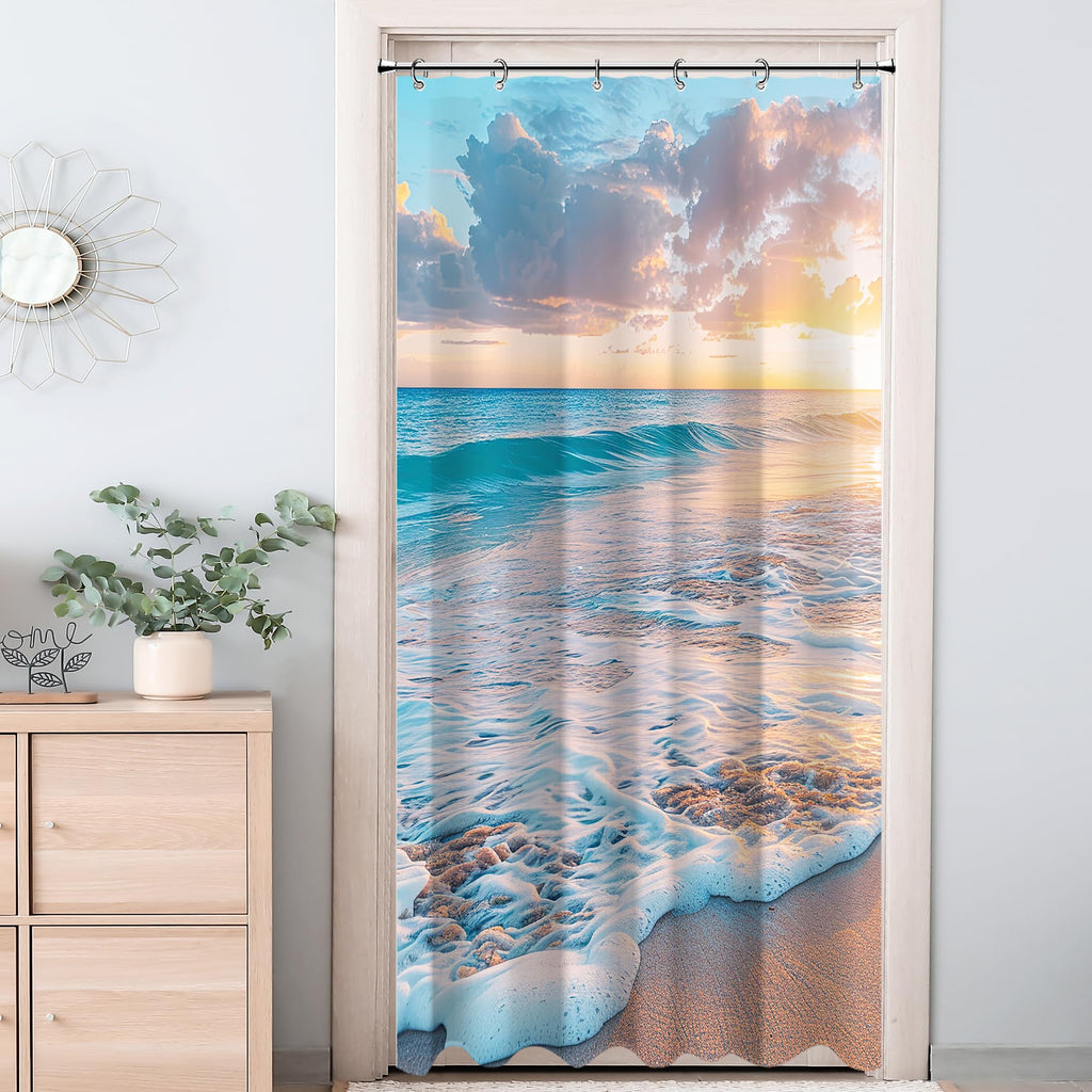 Ocean Beach Coastal Nautical Summer Sunset Shower Curtain for Bathroom 72W*72H Inch Seaside Seacoast Beachy Waves Bathtub Decor Seascape Neutral Cool Waterproof Polyester Fabric Set with 12 Hooks