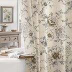 Farmhouse Floral Vintage Shower Curtain for Bathroom, Black and Tan Taupe