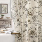 Farmhouse Floral Vintage Shower Curtain for Bathroom, Black and Tan Taupe