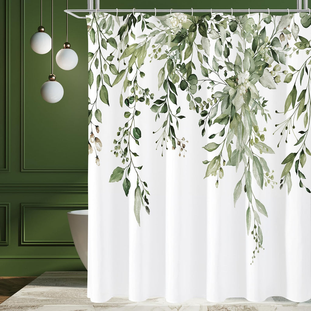 Gibelle Sage Green Eucalyptus Shower Curtain, Floral Print, 72x72