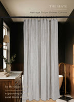 Farmhouse Striped Shower Curtain - 72x84 Inches, Linen Blend Fabric, Breathable & Machine Washable, Rustic Black for Bathroom Decor (Hooks/Liner Not Included)