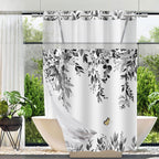 No Hook Shower Curtain and Liner Set, Sage Green Eucalyptus 71x74