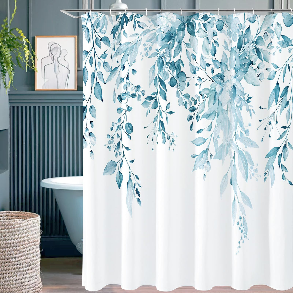 Gibelle Sage Green Eucalyptus Shower Curtain, Floral Print, 72x72