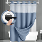 No Hook Shower Curtain with Liner Set Hotel Waffle Curtain White 72W X 75L