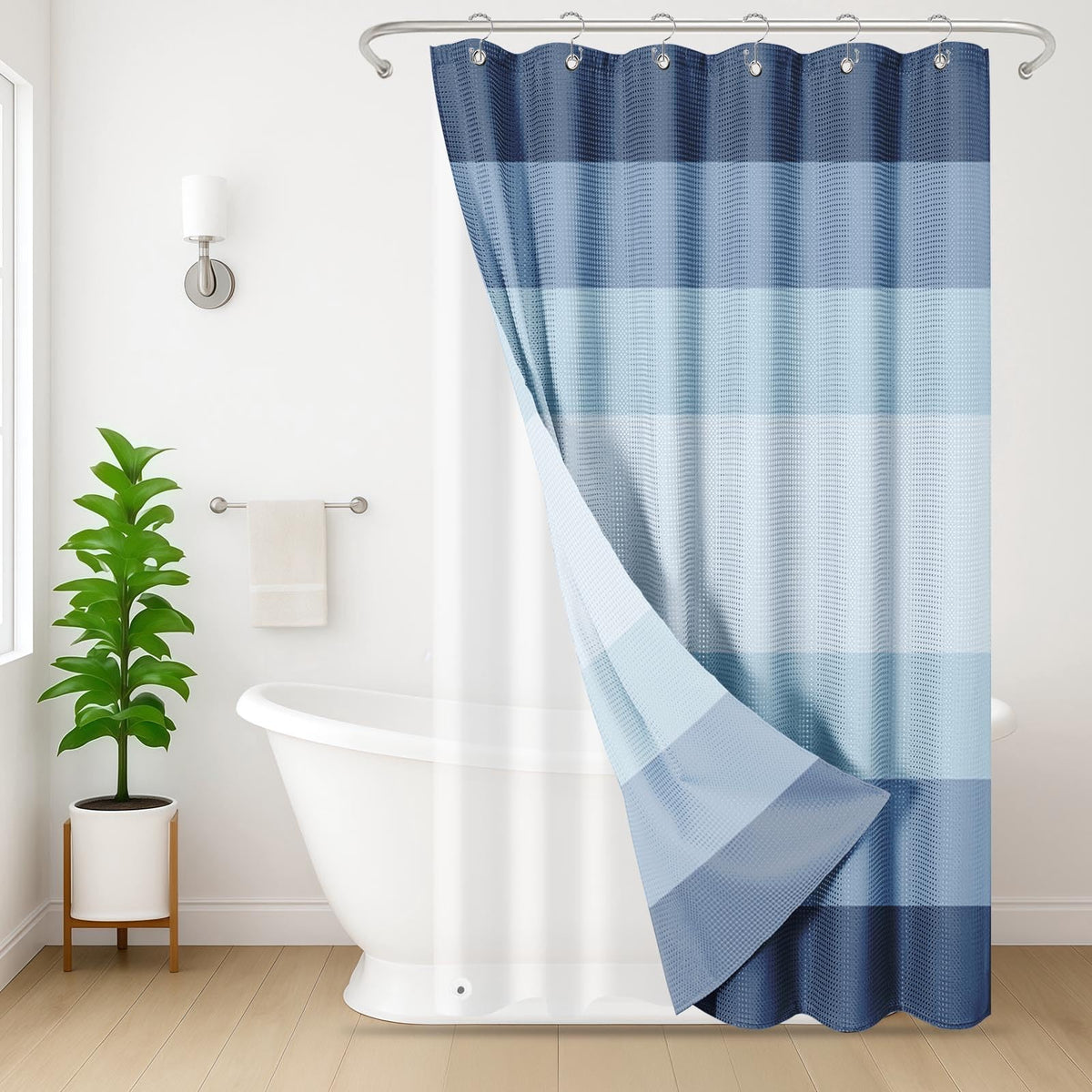 3 in 1 Shower Curtain and Liner,72 x 72 inch, Striped Grey