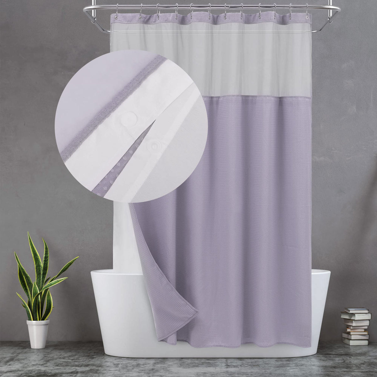 N&Y HOME Stall Waffle Weave Shower Curtain with Snap-in Liner White 36x72