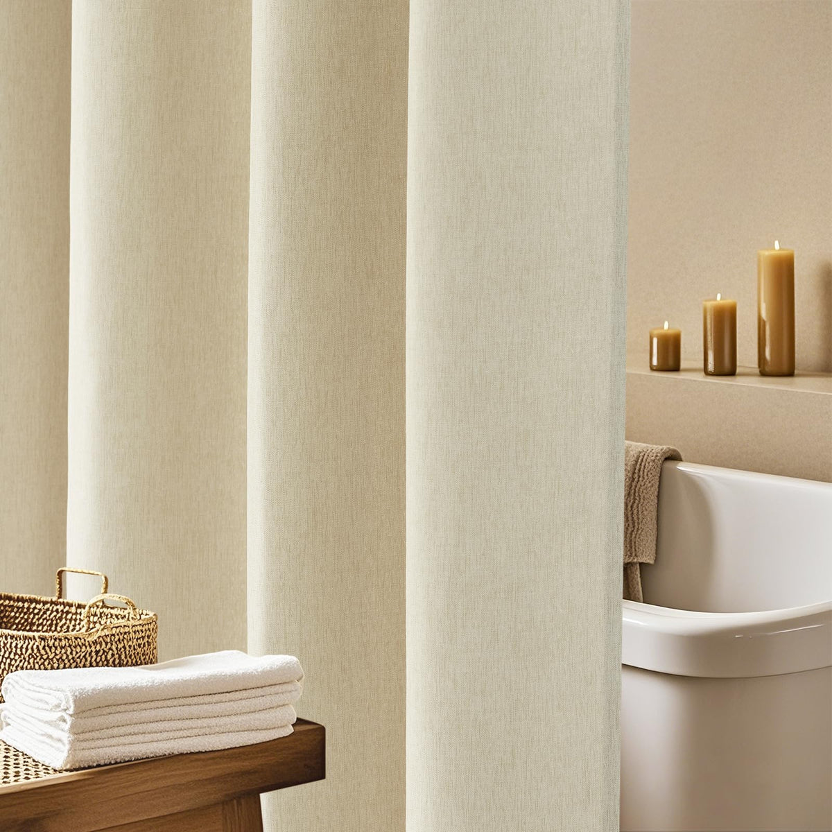 Seenus Natural Sage Green Linen Look Fabric Shower Curtain, Heavy Duty Faux Linen Textured Shower Curtain Water-Resistant, 72 x 72 Inch Soothing Forest Green Farmhouse Bathroom Decor Shower Curtains