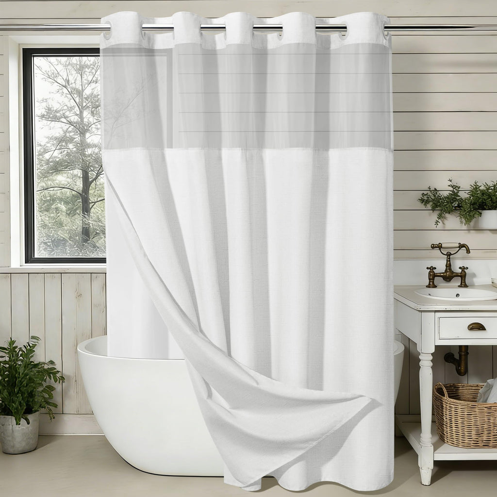 SORTTO Ringless Slub Shower Curtain with Snap in Liner, 71x74, Black