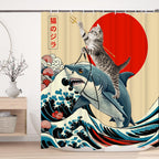 Funny Japanese Cat Funky Anime Japan Bathroom Shower Curtain, 72x72