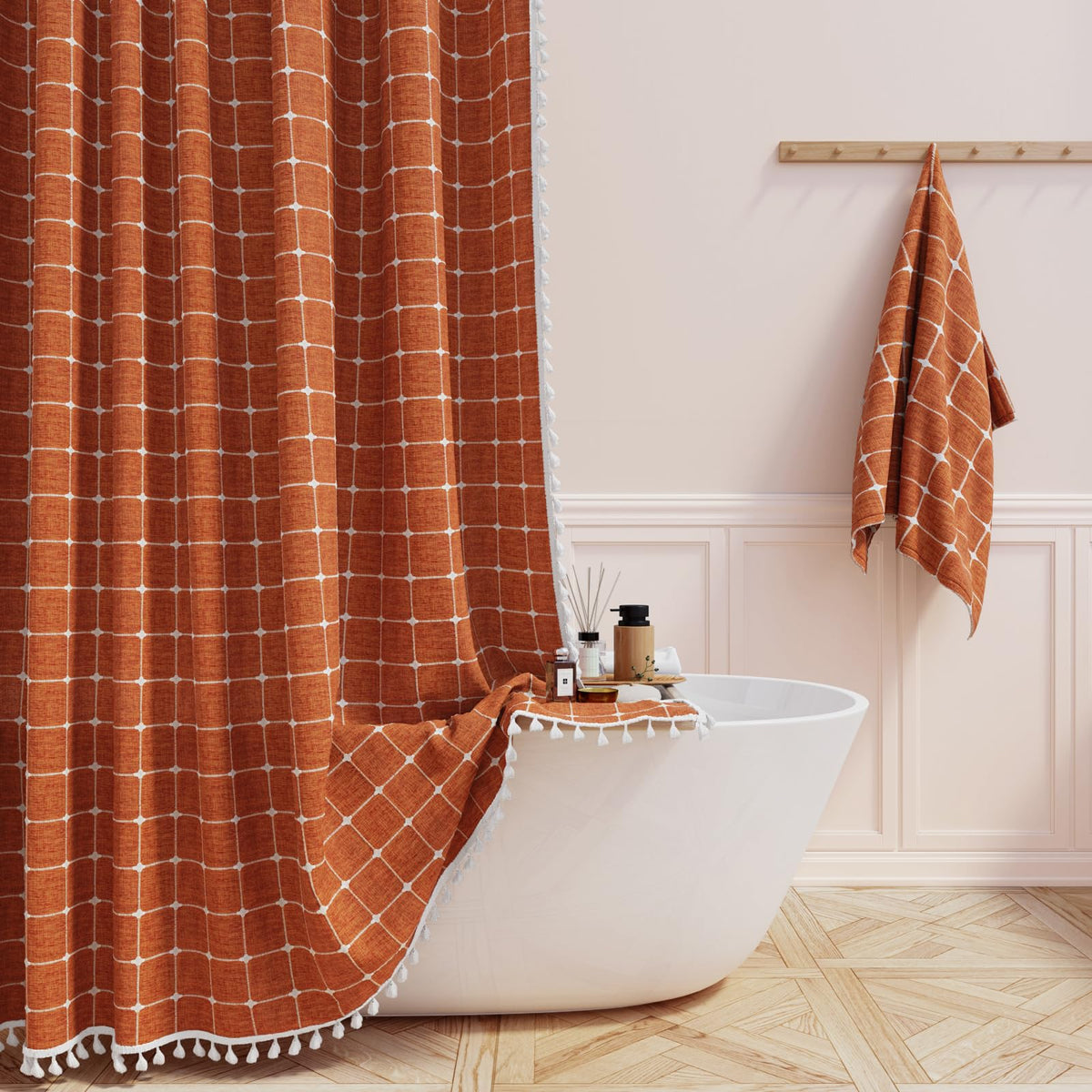 BTTN Sage Green Boho Farmhouse Linen Heavy Duty Shower Curtain Set, 72x72